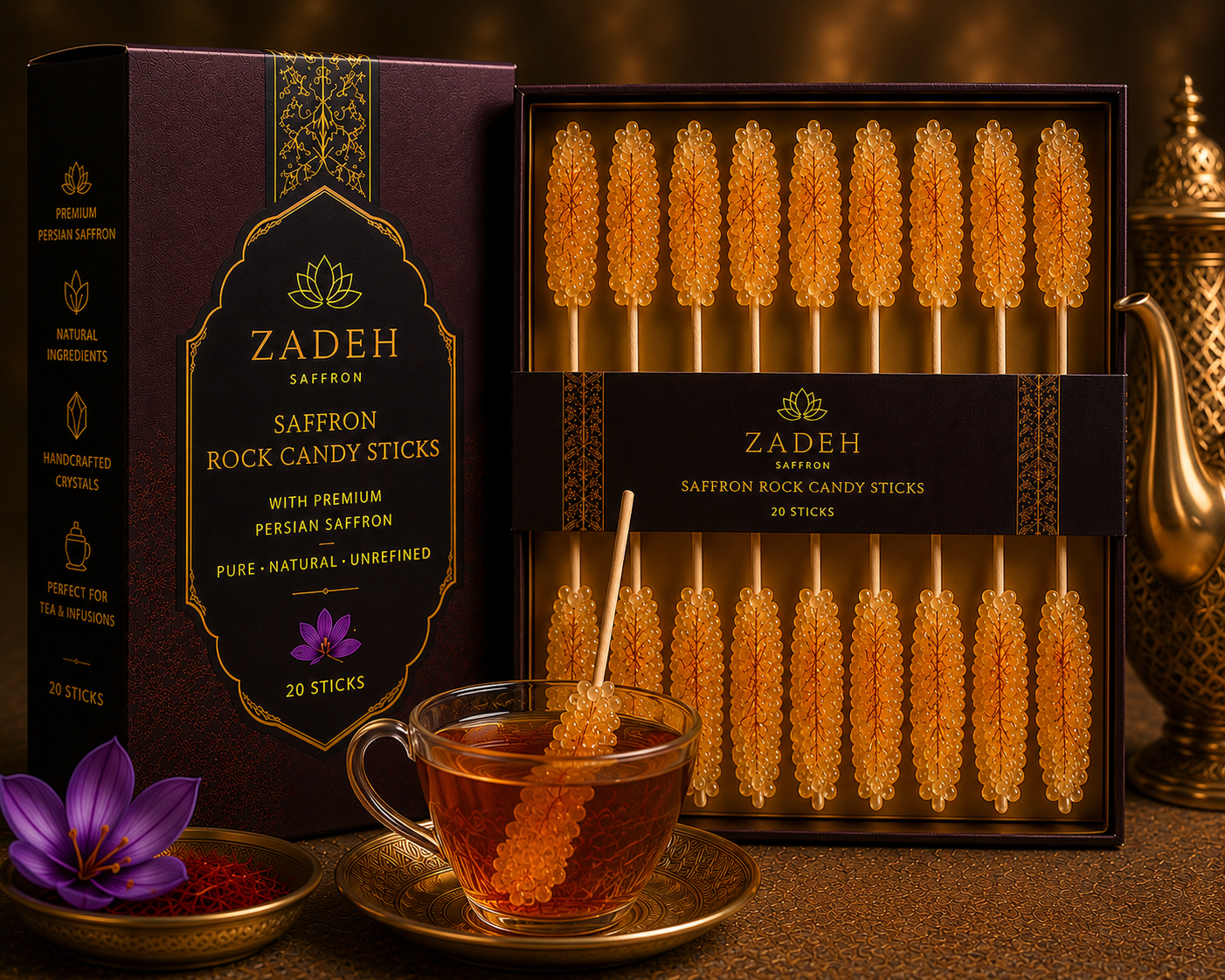 Zadeh Luxury Saffron Rock Candy Sticks