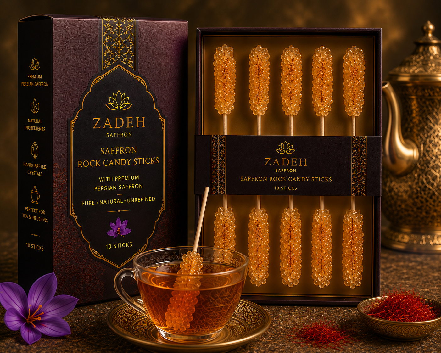 Zadeh Luxury Saffron Rock Candy Sticks